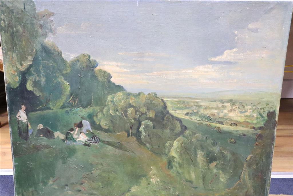 Rodney Joseph Burn (1899-1984) Picnickers in a landscape 61 x 76cm.., unframed